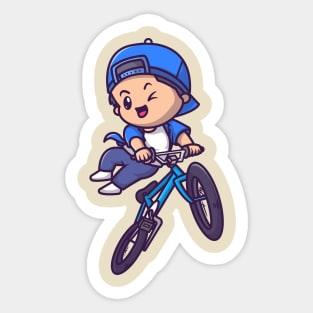 Cute Boy Riding Bicycle Cartoon Sticker